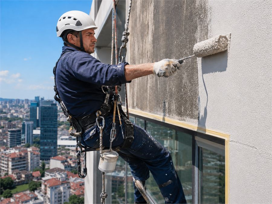 Yüksek bina dış cephe boya ve bakım - iple erişim - İstanbul