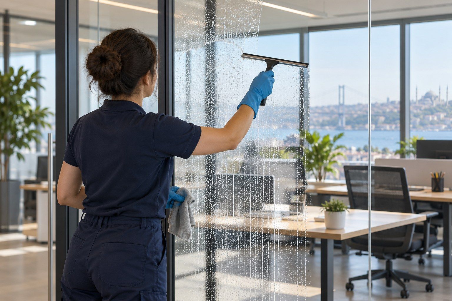 Ofiste iç cam ve çalışma alanı temizliği